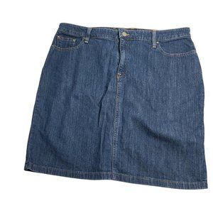 LL Bean Favorite Fit Womens 16 Denim Skirt Straight Stretch Dark Wash Blue Jean